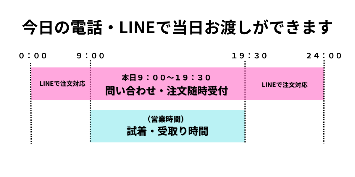 喪服レンタル名古屋の注文時間は24時間。営業時間は9:00~20:00です。問合せは24時間LINEで受付中